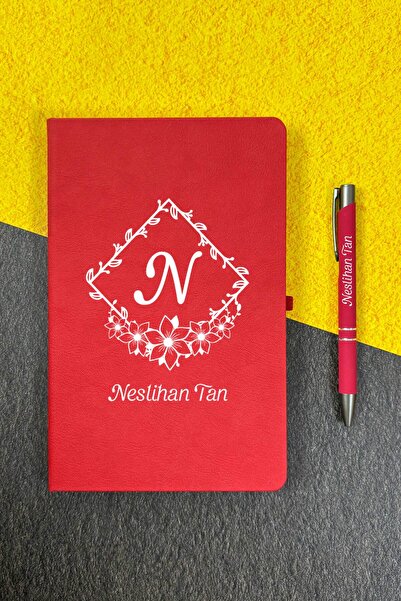 HediyeHanesi Kişiye Özel İsimli Kırmızı Ajanda Not Defteri ve Kalem Seti 2413...