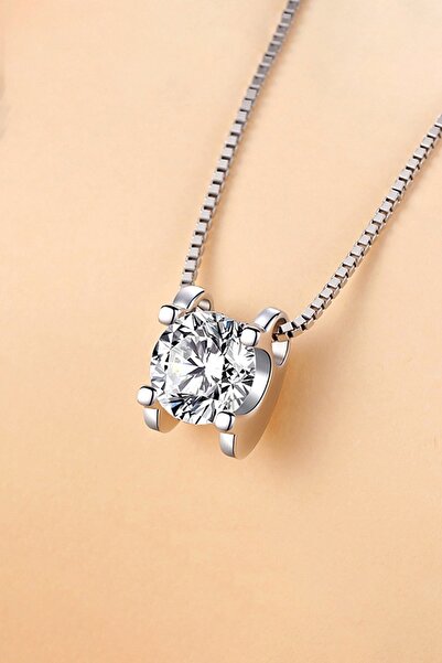 Chavin 0.80 Carat Zirkon Taşlı Gümüş Kap. Tek Taş Kadın Kolye db01