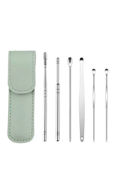 Chavin Yeşil Deri Çantalı 6 Parça Çelik Kulak Temizleme Seti cin433ys