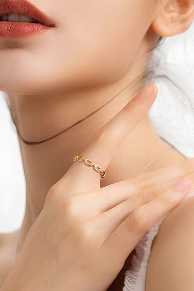 Chavin Gold Chain Model Steel Ring - Ev28Sr