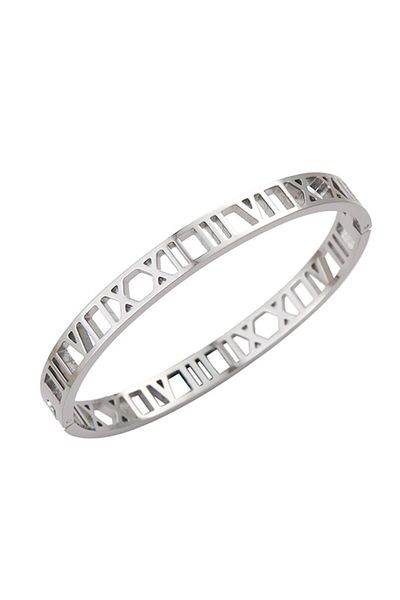 Chavin Roman Numeral Gray Handcuff Steel Bracelet Eu14By