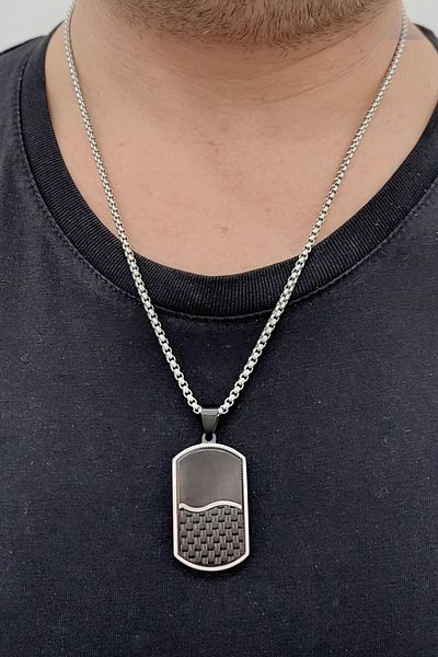 Chavin Black Carbon Fiber - Soldier Tag Men's Necklace Eu49