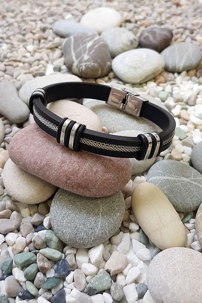 Chavin Black Rubber And Steel Men's Bracelet Ei42