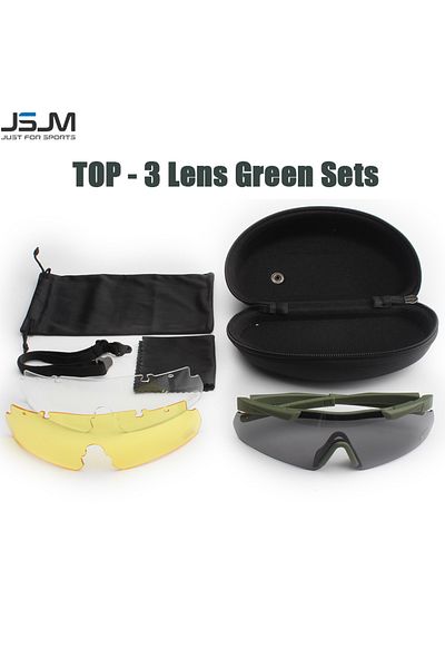 Choice A Style - Green JSJM New Style Tactical Goggles CS Airsoft Windproof Shooting Glasses HD 3 Lens Moto