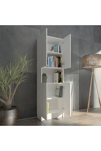YETİ MOBİLYA Flat56 Kitaplık 4 Kapaklı Kütüphane Çok Amaçlı Dolap Beyaz