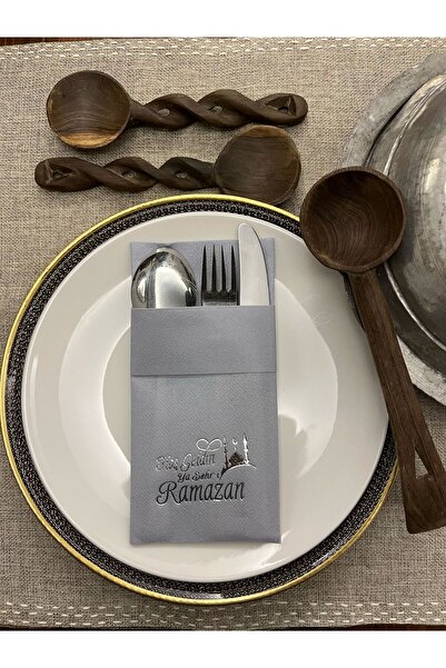 kidspartim منديل جيب من القماش الفضي المرصع بالنجوم باللون الرمادي الرمضاني 6 قطع مع قيمة الترحيب