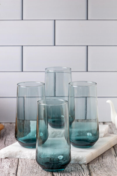 FH finehome New Iconic 4-Piece Soft Drink Glass Set Petrol Green 470 Cc
