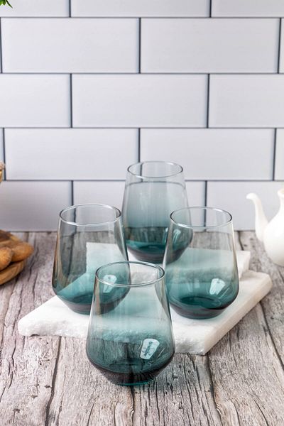 FH finehome New Iconic Set of 4 Water Glasses Petrol Green 425 Cc