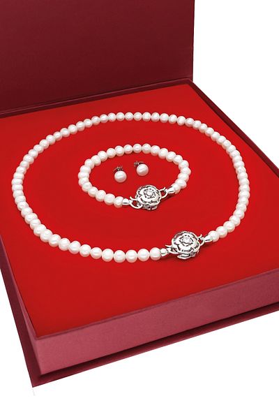 Chavin Natural Pearl Necklace Earrings Bracelet Special Boxed Set Ep91by