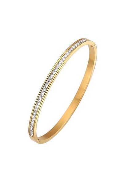Chavin 4 mm Gold Steel Stone Handcuff Bracelet Eu11Sr