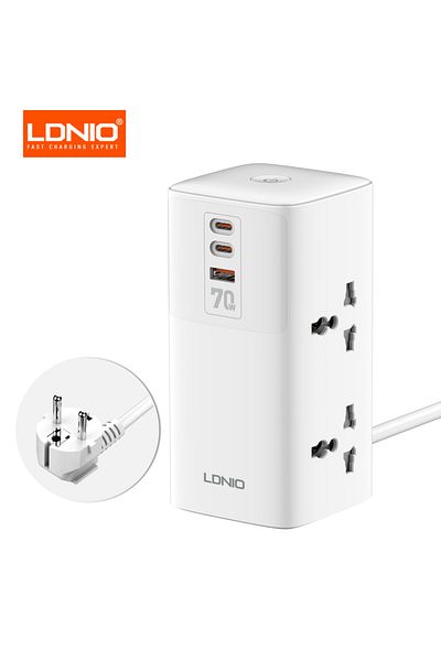 Choice مقبس طاقة ممتد 7 في 1 من EU LDNIO بقدرة 2500 وات ومحطة شحن بقدرة 70 وات وشريط طاقة USB ومنفذين
