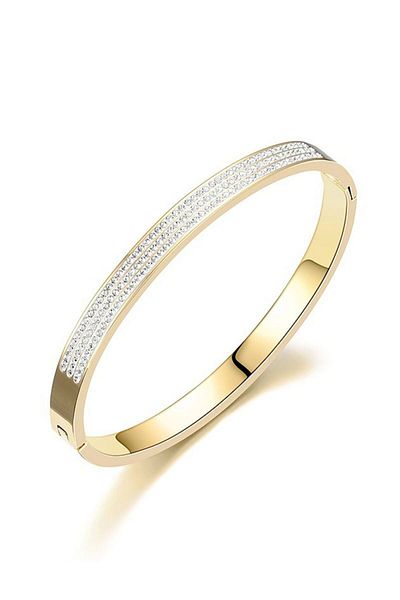 Chavin 6 mm Gold Steel Stone Handcuff Bracelet Eu18Sr