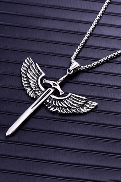 Chavin Long Chain Oversized Steel Necklace - Angel Wing Eb90