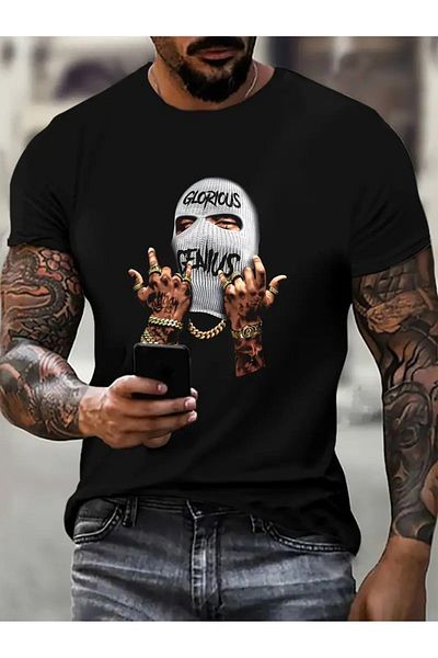 LAND MODA Unisex Print Λεπτομερές Oversize απλό μπλουζάκι