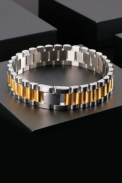 Chavin 15 Mm. Gray Gold 316 L Steel Shiny and Matte Men's Bracelet Eh89Bysr