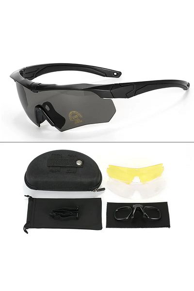 Choice Black-PC lens Military Tactical Goggles CS Airsoft Windproof Shooting Glasses HD 3 Lens Motocross Mo