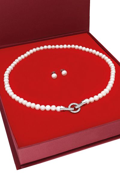 Chavin Natural Pearl Necklace Earring Special Boxed Set Ep89By