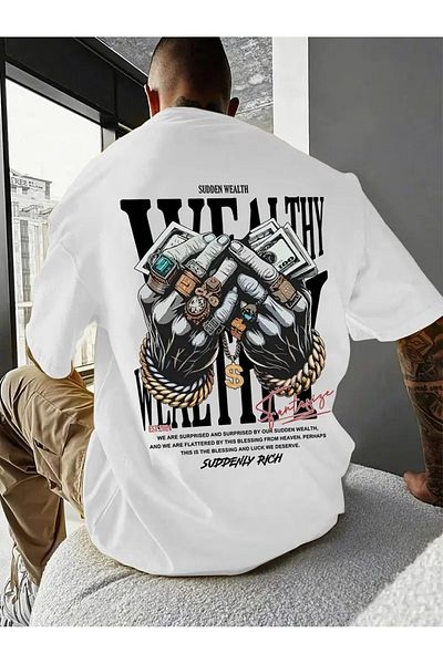 LAND MODA Unisex Print Λεπτομερές Oversize απλό μπλουζάκι