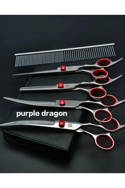 purple dragon Profesyonel 7.0 Inch-18 Cm Pet Kuaför Kedi Köpek Makas Seti 440...