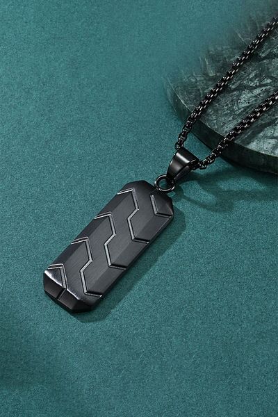 Chavin Steel Black Rubber Pattern Hip-Hop Retro Men's Necklace Eu47Sy