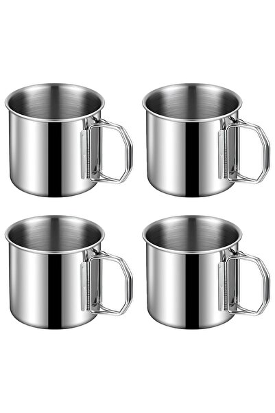 Weather Forecast ستيل 4 قطع 330 مل. كوب قهوة للتخييم بمقبض قابل للطي cin573-4