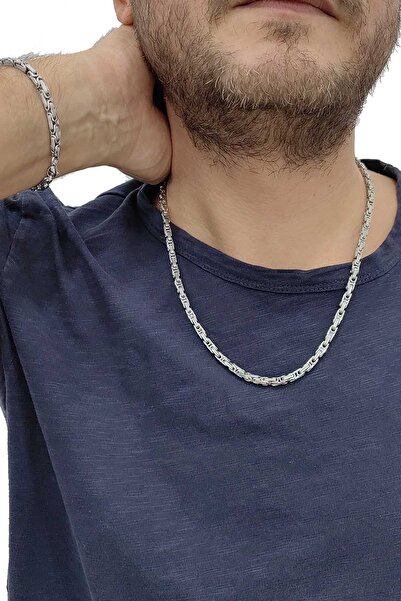 Chavin 4 Mm. King Gray Steel Men's Bracelet Chain Set Et12