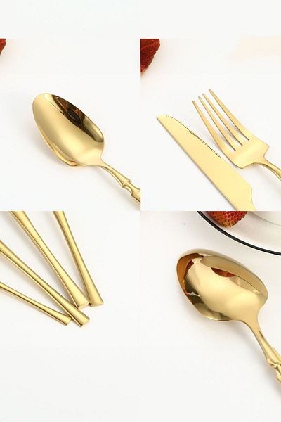 Chavin Steel 24 Piece Gold Dinner Spoon Fork Knife Set for 6 People Cin738Sr