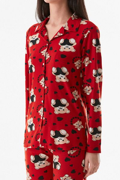 MİRAY Suede Fabric Buttoned Teddy Bear Pajama Set