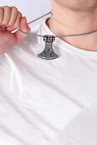 Chavin Vintage Nordic Viking Lun Flour Axe Steel Necklace Ep66