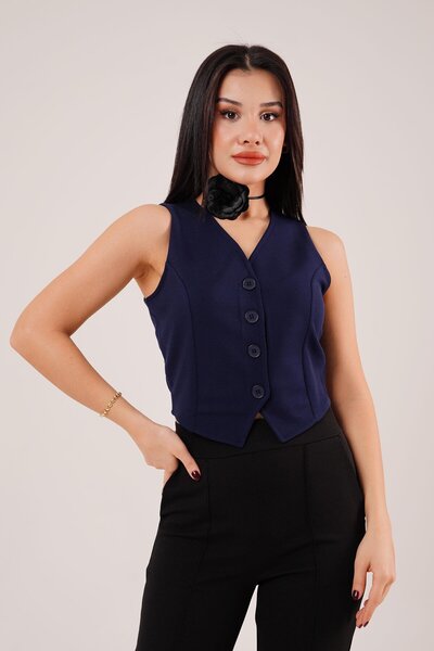 Hipo Trend Vestă tricotată cu decolteu în V bleumarin - cu nasturi