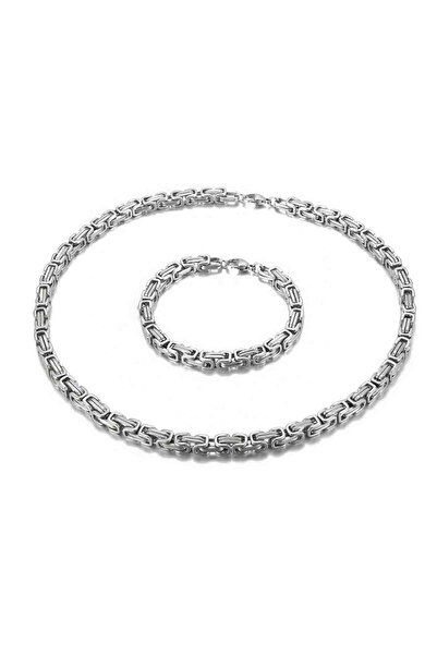 Chavin 5 mm. Kral Gri Çelik Erkek Bileklik Zincir Takım et11