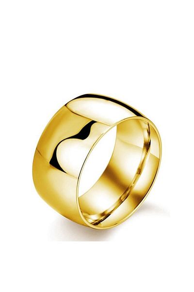 Chavin Men's Yellow Glossy Wide Steel Ring - Promise Engagement Dd64