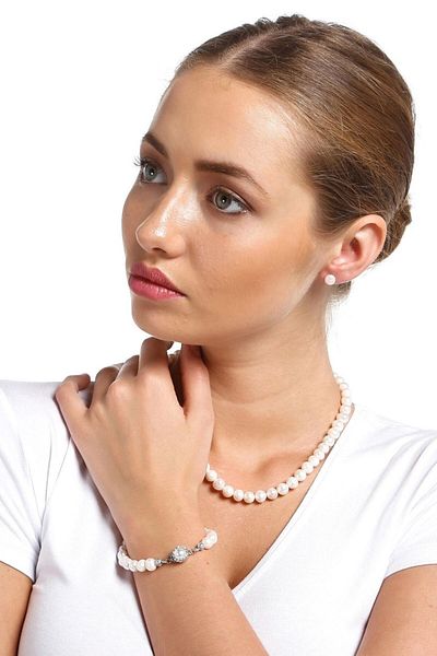 Chavin Natural Pearl Necklace Earrings Bracelet Special Boxed Set Ct83x