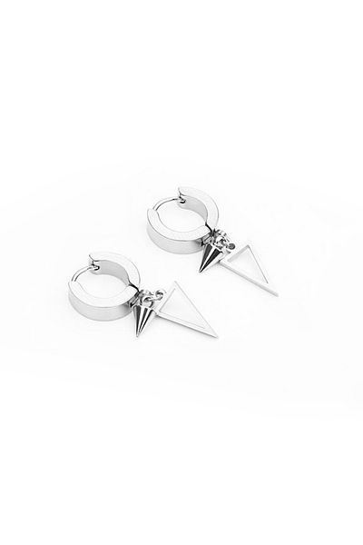 Chavin Men's Triangle Earrings - Gray Steel Dangle, Et06by