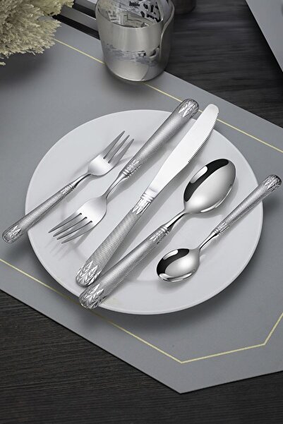 Chavin 30 Parça 6 Kişilik Gri Çelik Yemek Kaşık Çatal Bıçak Set cin740by