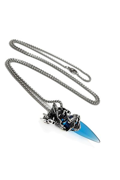 Chavin Dragon Blue Stone 75 Cm. Long Chain Men's Steel Necklace Dm65
