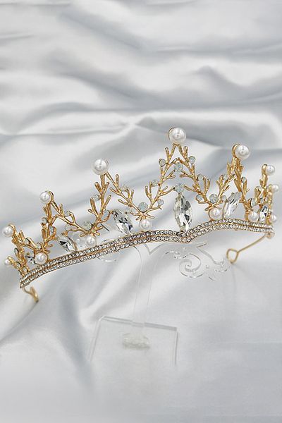 Chavin Pearl Rhinestone Wedding Dress Crown for Henna Wedding - Ek66