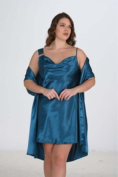 Motto10 butik Plus Size 2-Piece Petrol Dressing Gown Set Bigsize 6206