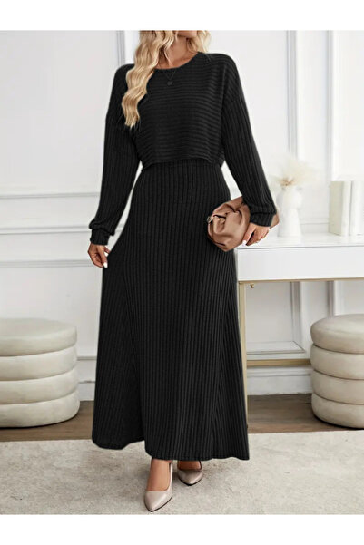 SoSoStyle المرأة طويلة الأكمام الجانب مفتوحة الرقبة بلوزة قصيرة وتنورة طويلة نقطية بروتيل زوجين البدلة