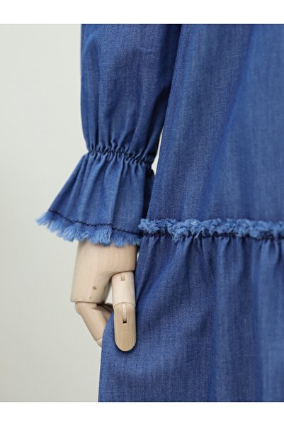 Modamorfo Τζιν Φόρεμα με Ελαστικά Μανίκια - Indigo