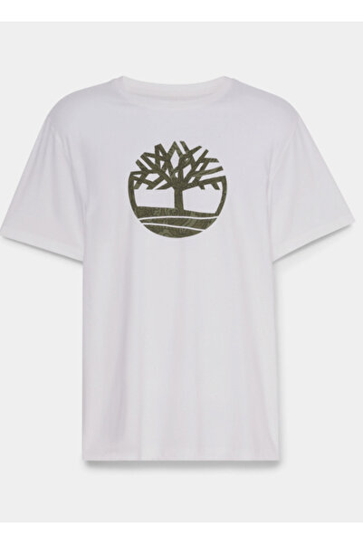 Timberland White Men's T-Shirt with Camouflage Logo