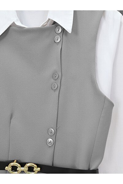 Modamorfo Long Vest and Trousers Set - Belt and Button, Gray