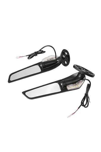 JNYD with light Modified Motorcycle Rearview Side Mirrors Wind Wing Adjustable Rotating with LED Light fo