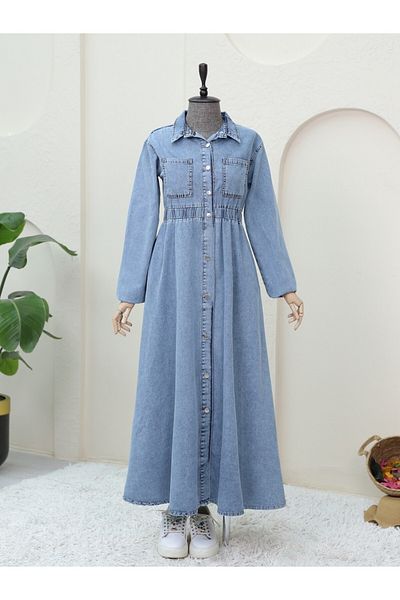 Modamorfo Τζιν φόρεμα Ice Blue - Ελαστική μέση και πλαϊνές τσέπες