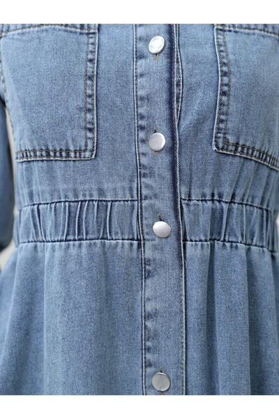 Modamorfo Τζιν φόρεμα Ice Blue - Ελαστική μέση και πλαϊνές τσέπες