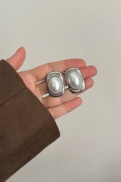 Okko Store Steel Oval Pearl Earring
