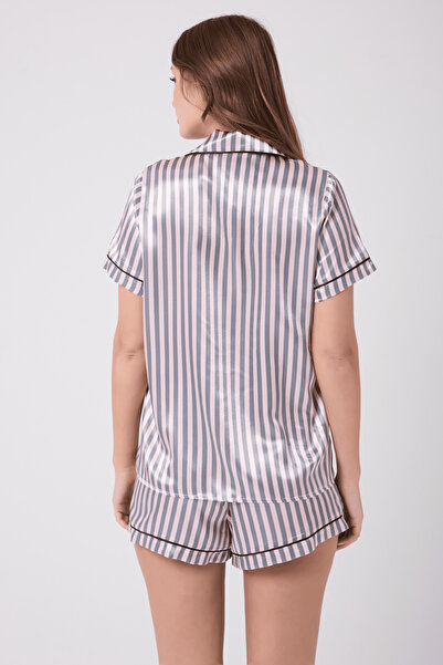 Loomiro Kısa Kollu Düğmeli Saten Şortlu Takım LMR2108