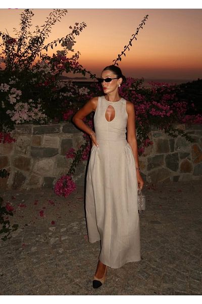 ForOre Linen Long Drop Pattern Buttoned Pinterest Dress