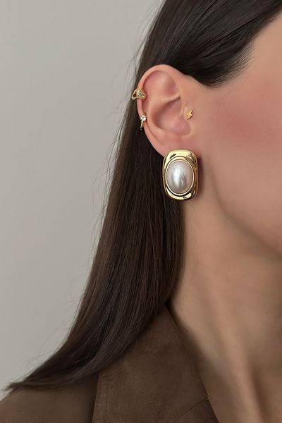 Okko Store Steel Oval Pearl Earring