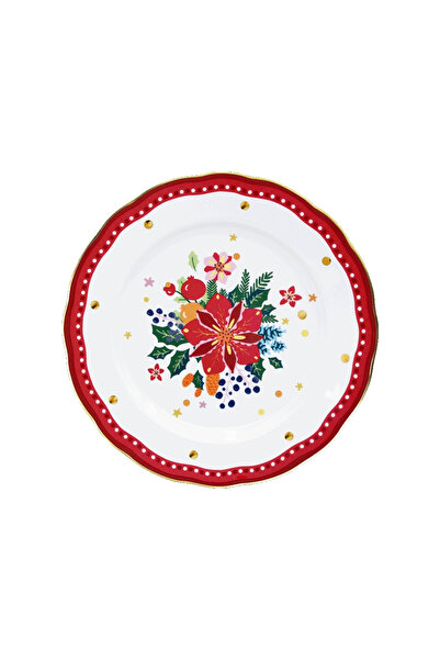 Baci Milano Mamma Mia Çiçek Desenli Kırmızı Yemek Tabağı 28 cm